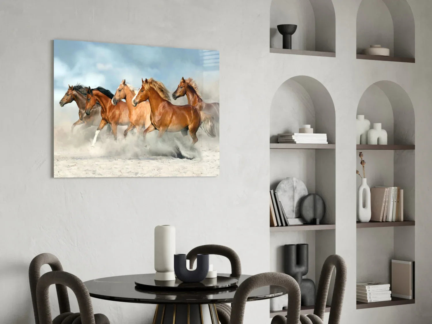 Brown Horses Glass Wall Art - LUXARTDECO