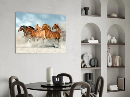Brown Horses Glass Wall Art - LUXARTDECO