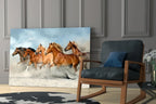 Brown Horses Glass Wall Art - LUXARTDECO