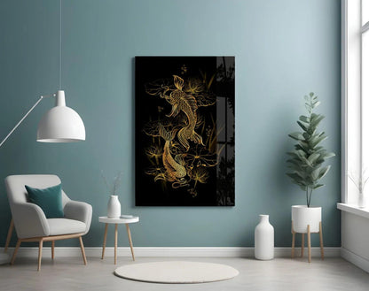 Koi Carps Glass Wall Art - LUXARTDECO