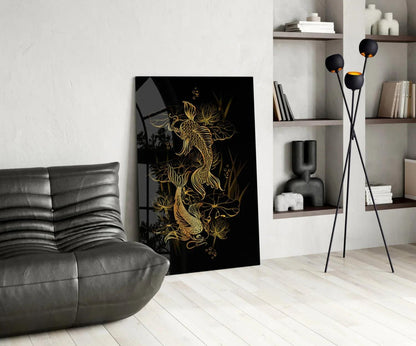 Koi Carps Glass Wall Art - LUXARTDECO