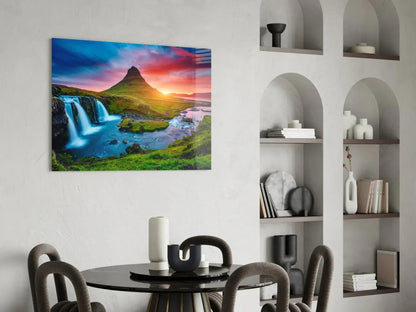 Kirkjufellsfoss Waterfall and View Glass Wall Art - LUXARTDECO