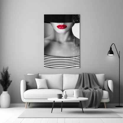 Donna dalle Labbra Rosse Quadro in Vetro Temperato