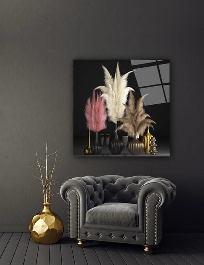 Pink and Gold Vases Glass Wall Art - LUXARTDECO