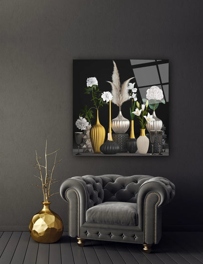 Silver and Gold Vases Glass Wall Art - LUXARTDECO