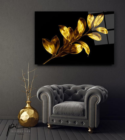 Gold Leaves Glass Wall Art