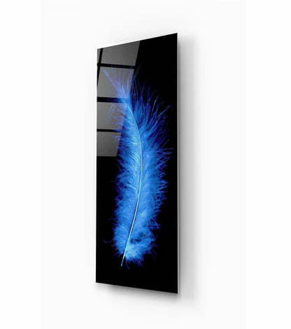 Blue Feather Glass Wall Art - LUXARTDECO
