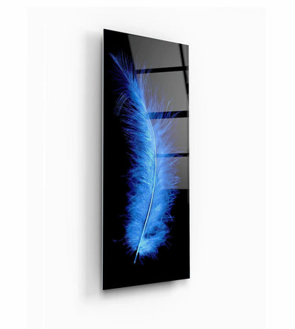 Blue Feather Glass Wall Art - LUXARTDECO