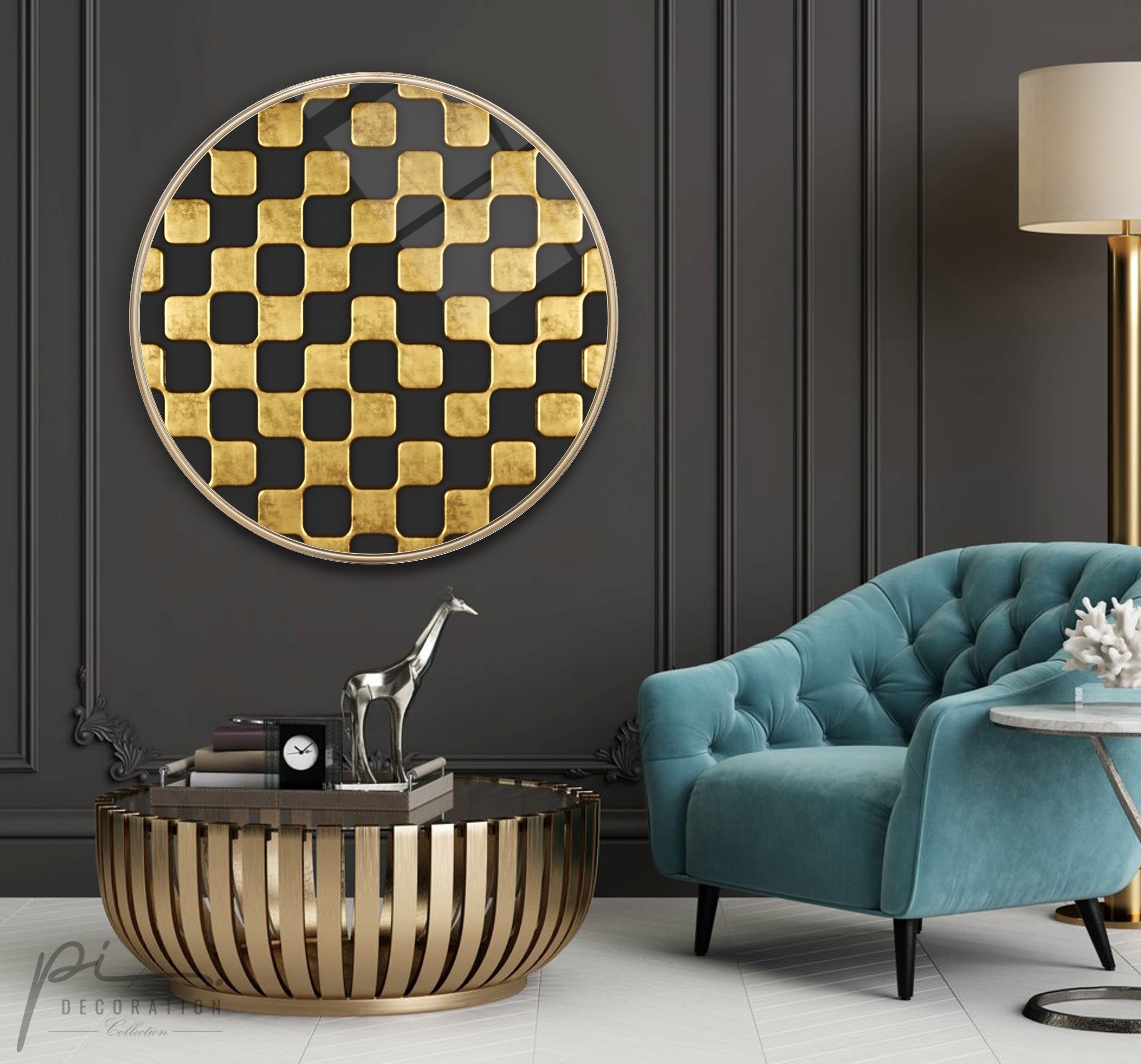 Art mural abstrait en verre doré