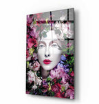 Femme à la couronne de fleurs Tableau mural en verre