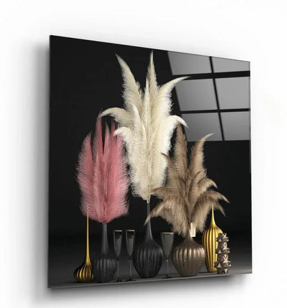 Pink and Gold Vases Glass Wall Art - LUXARTDECO