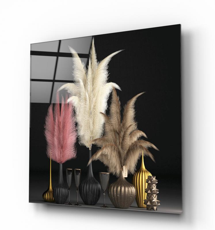 Pink and Gold Vases Glass Wall Art