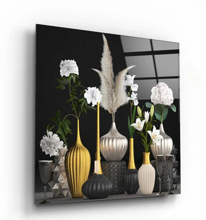 Silver and Gold Vases Glass Wall Art - LUXARTDECO