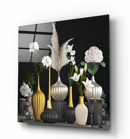 Silver and Gold Vases Glass Wall Art - LUXARTDECO