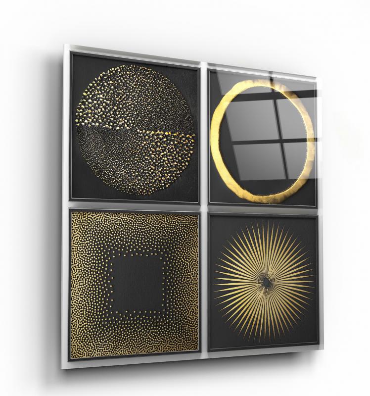 Art mural abstrait en verre or et noir