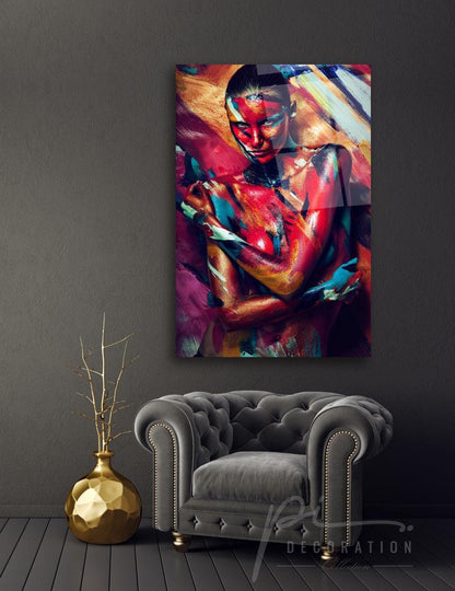 Donna Disegnata Quadro in Vetro Temperato