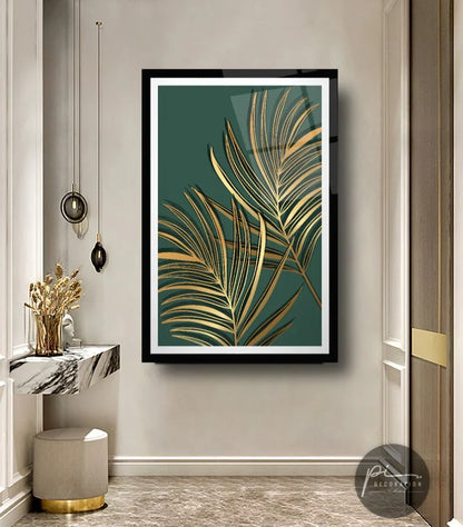 Golden Leaves Glass Wall Art - LUXARTDECO