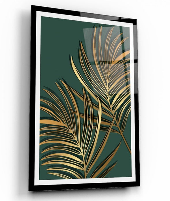 Décoration murale en verre à feuilles dorées 