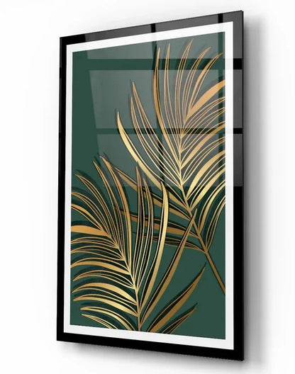 Golden Leaves Glass Wall Art - LUXARTDECO