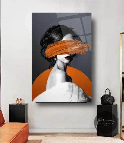Woman in Orange Glass Wall Art - LUXARTDECO