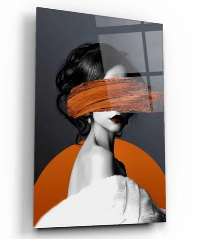 Woman in Orange Glass Wall Art - LUXARTDECO