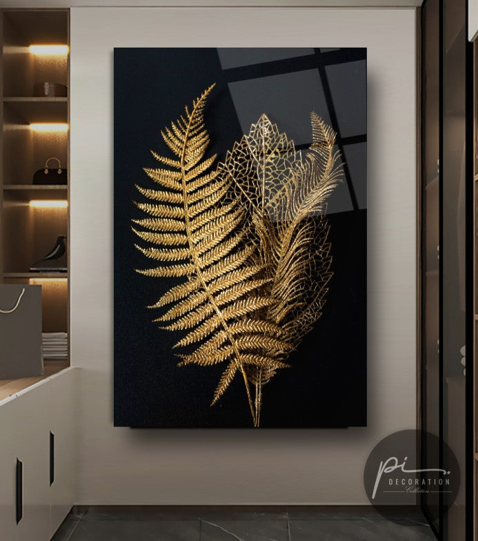 Gold Leaves Glass Wall Art
