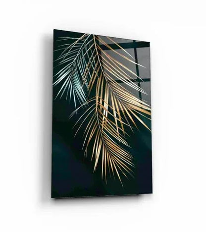 Golden Leaves Duo Glass Wall Art Set - LUXARTDECO