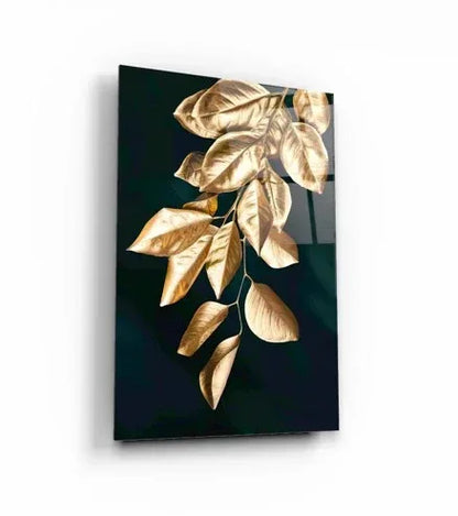 Golden Leaves Duo Glass Wall Art Set - LUXARTDECO