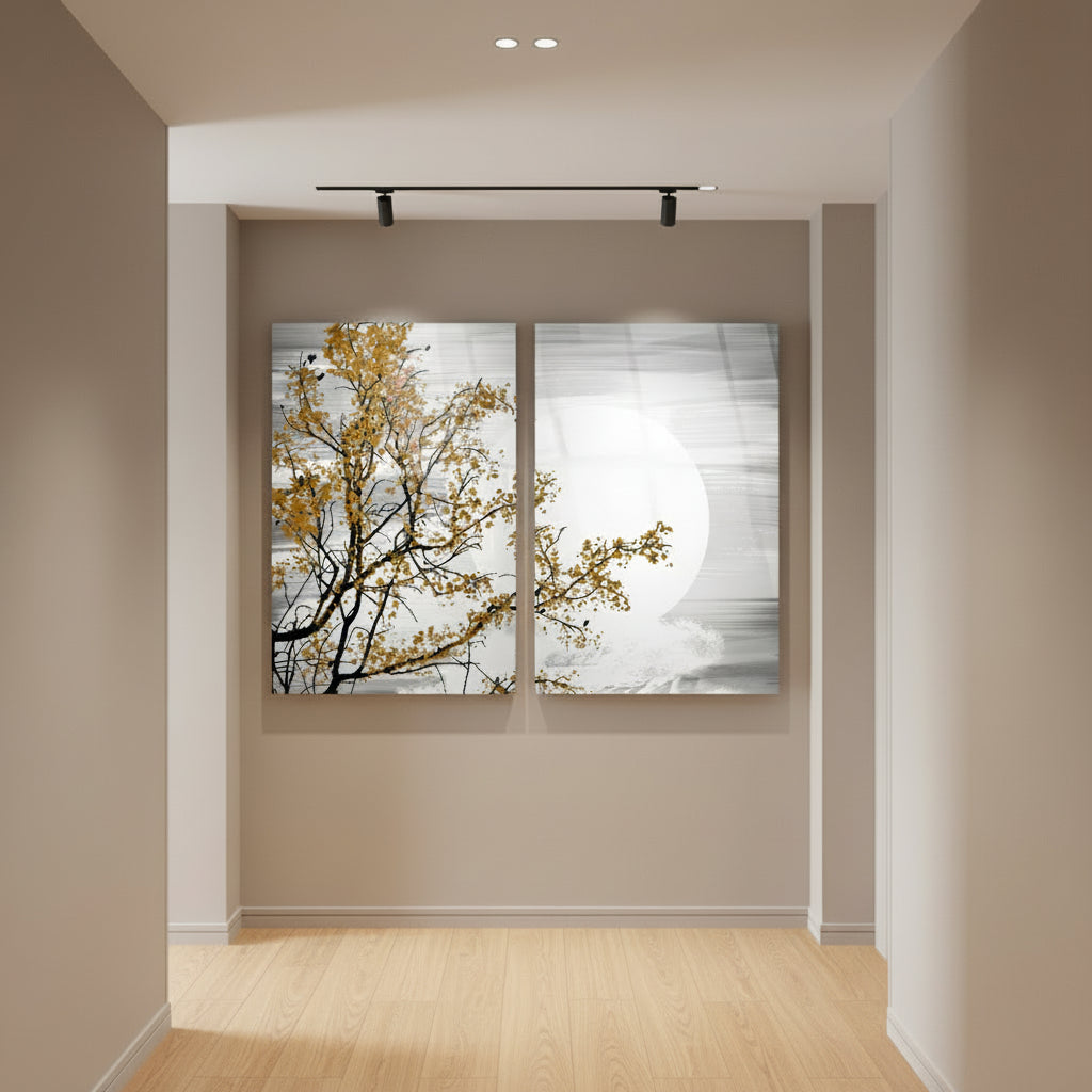 Ensemble de deux tableaux muraux en verre Arbre et Lune