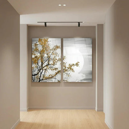 Tree and Moon Duo Glass Wall Art Set - LUXARTDECO