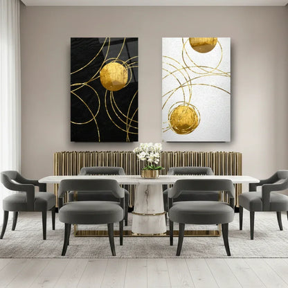 Black and White Abstract Duo Glass Wall Art Set - LUXARTDECO