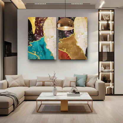 Colorful Marble Duo Glass Wall Art Set - LUXARTDECO