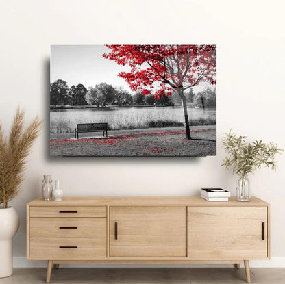Red Tree Landscape Glass Wall Art - LUXARTDECO