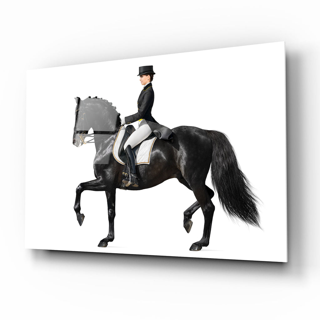 Tableau mural en verre représentant une femme à cheval