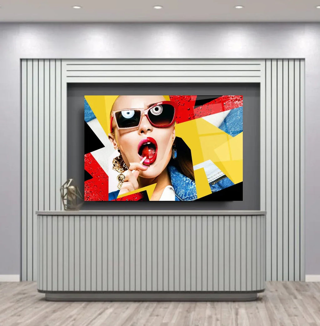 Pop Art Woman Glass Wall Art - LUXARTDECO