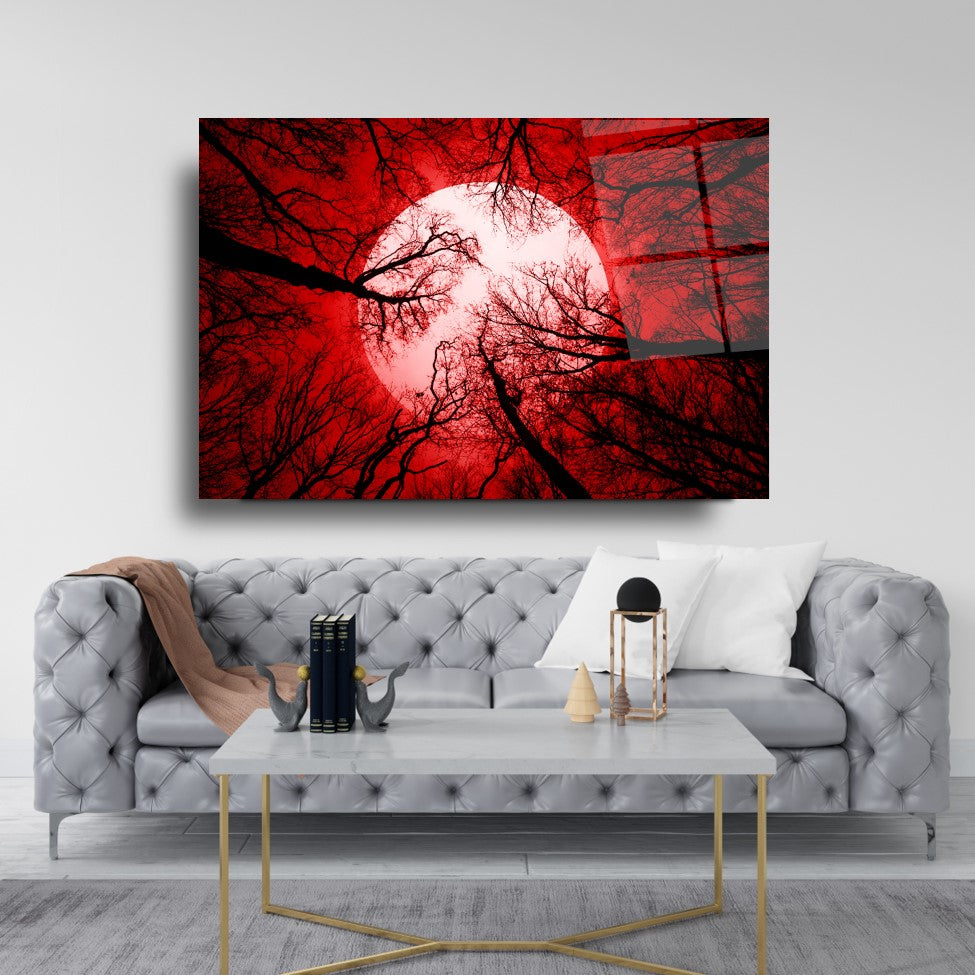 Red Sky Moon Glass Wall Art