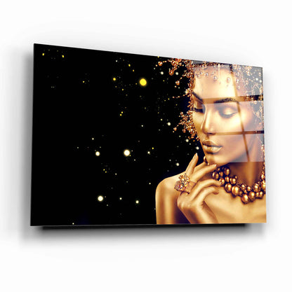 Visage de Femme Dorée Tableau en Verre Trempé