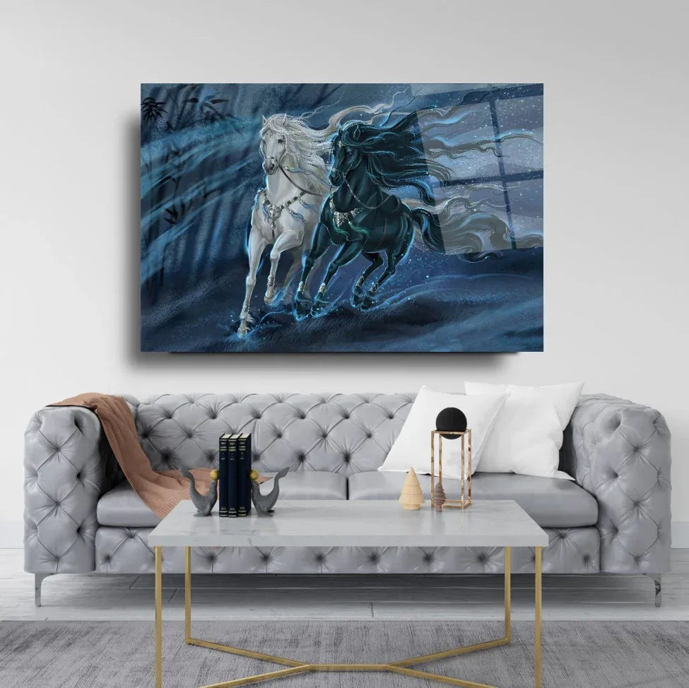Two Horses Glass Wall Art - LUXARTDECO