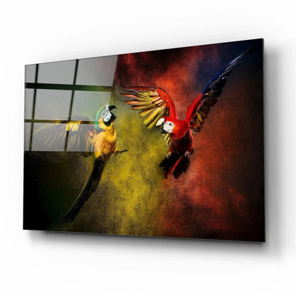 Two Parrots Glass Wall Art - LUXARTDECO