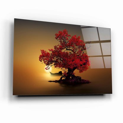 Red Tree Glass Wall Art - LUXARTDECO