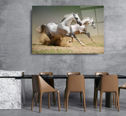 Running Horses Glass Wall Art - LUXARTDECO