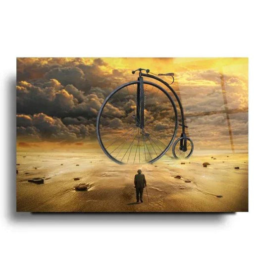 Fantasy Bicycle Landscape Glass Wall Art - LUXARTDECO