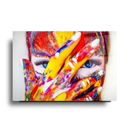 Colorful Woman Face Glass Wall Art - LUXARTDECO