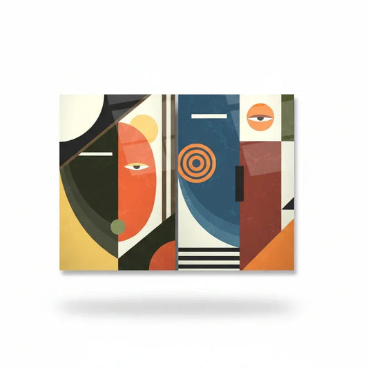 Orange and Blue Abstract Duo Glass Wall Art Set - LUXARTDECO