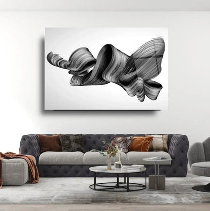 Black Wave Abstract Glass Wall Art - LUXARTDECO