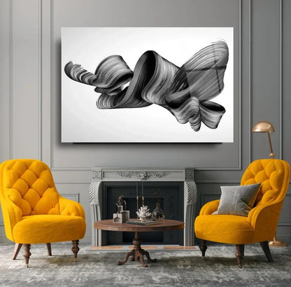 Black Wave Abstract Glass Wall Art - LUXARTDECO