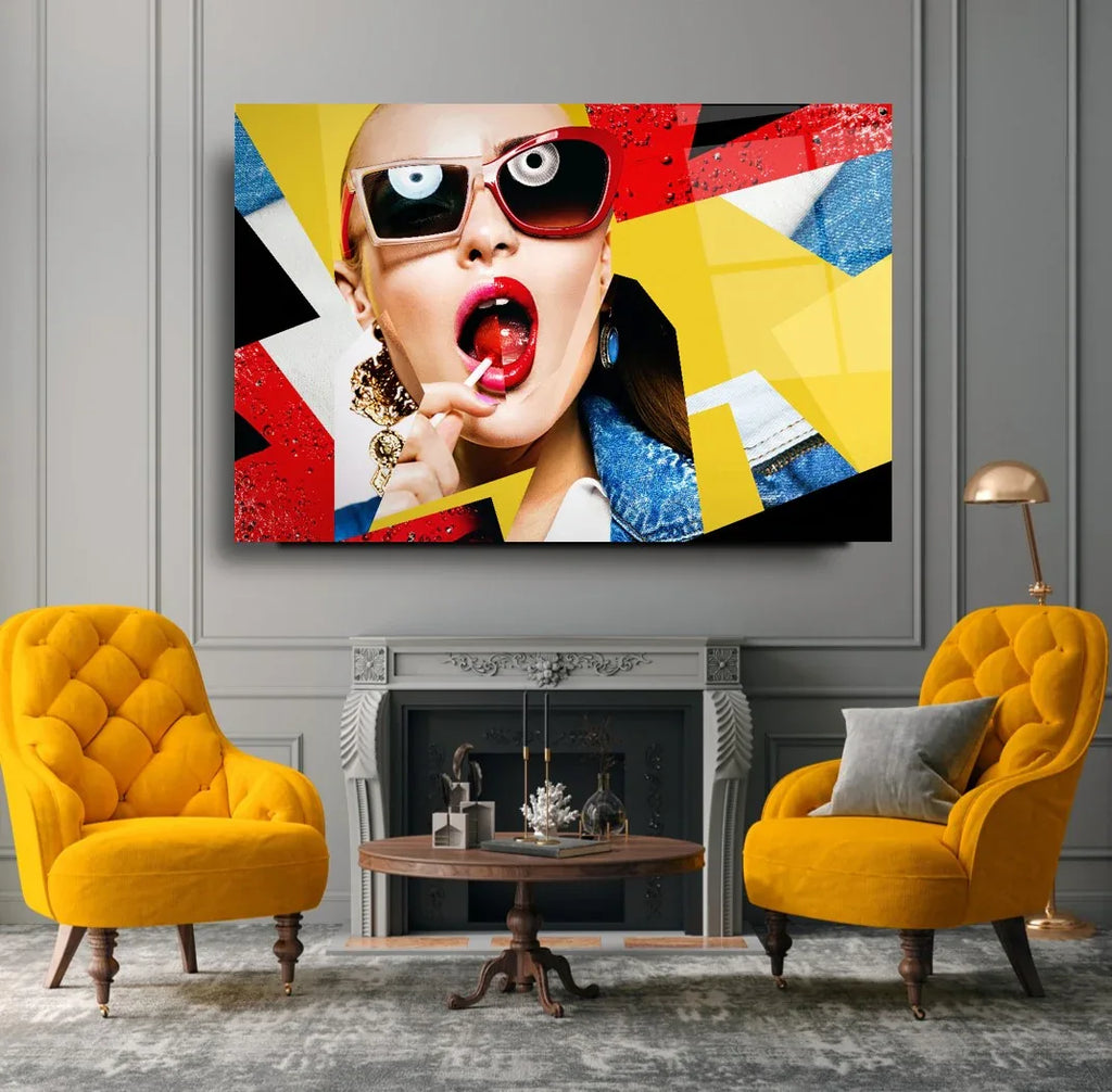 Pop Art Woman Glass Wall Art - LUXARTDECO