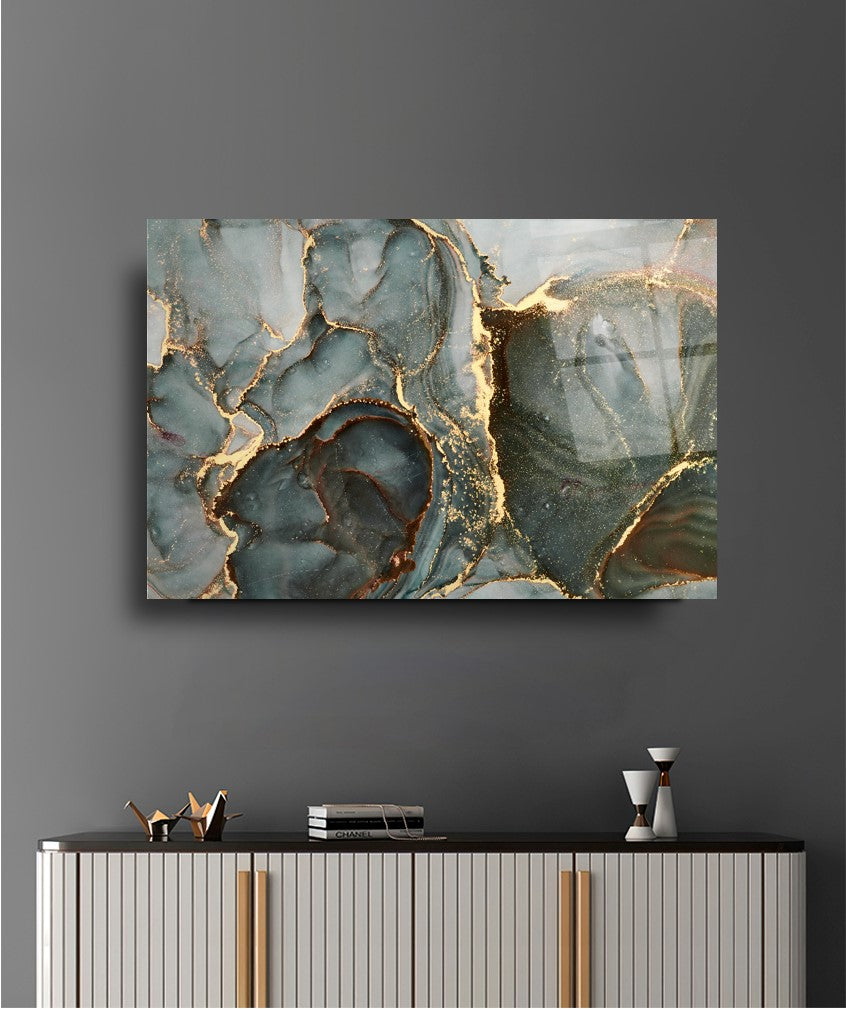 Art mural abstrait en marbre et verre