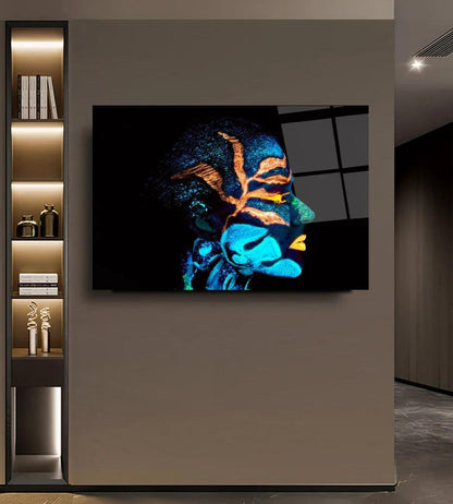 Colorful Woman Face Glass Wall Art - LUXARTDECO
