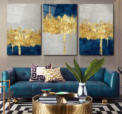 Astratto Blu e Oro Quadro in vetro temperato